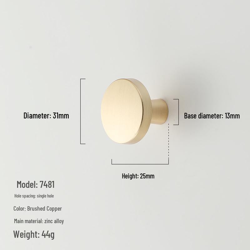 American Minimalist Zinc Alloy Single Hole Handle for Drawer, Shoe Cabinet, Wardrobe - Bright Silver/Gold Finish