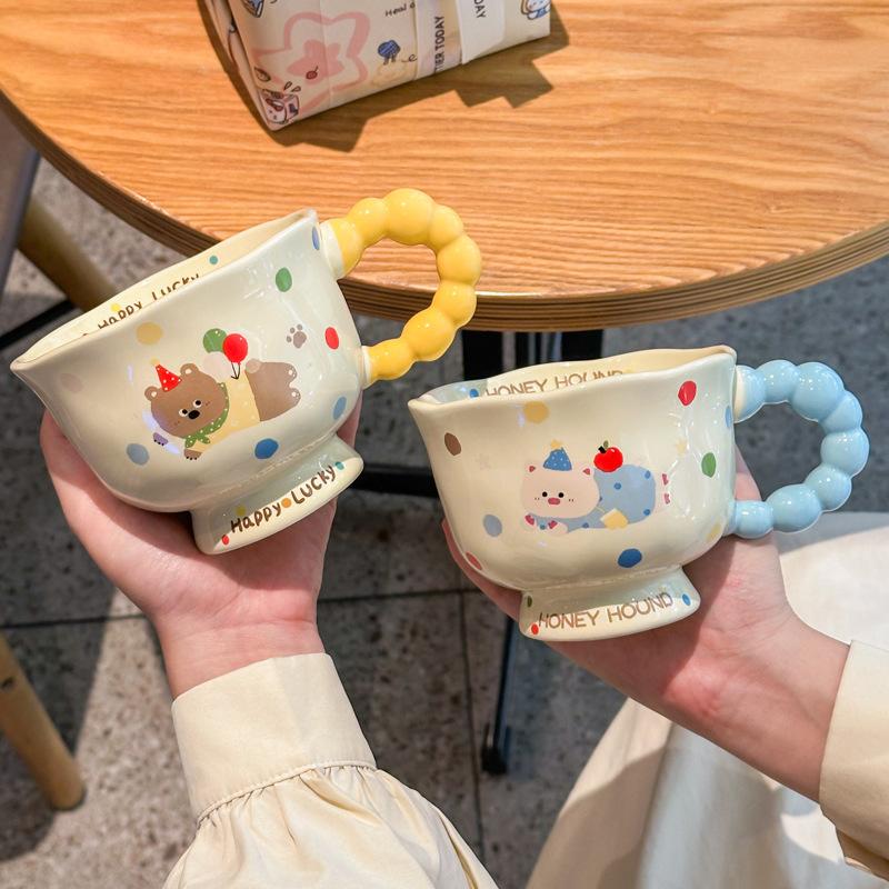 Super Beautiful Cup Cute Polka Dot Puppy Ceramic Mug Children's Milk Breakfast Cup Girl Birthday Gift