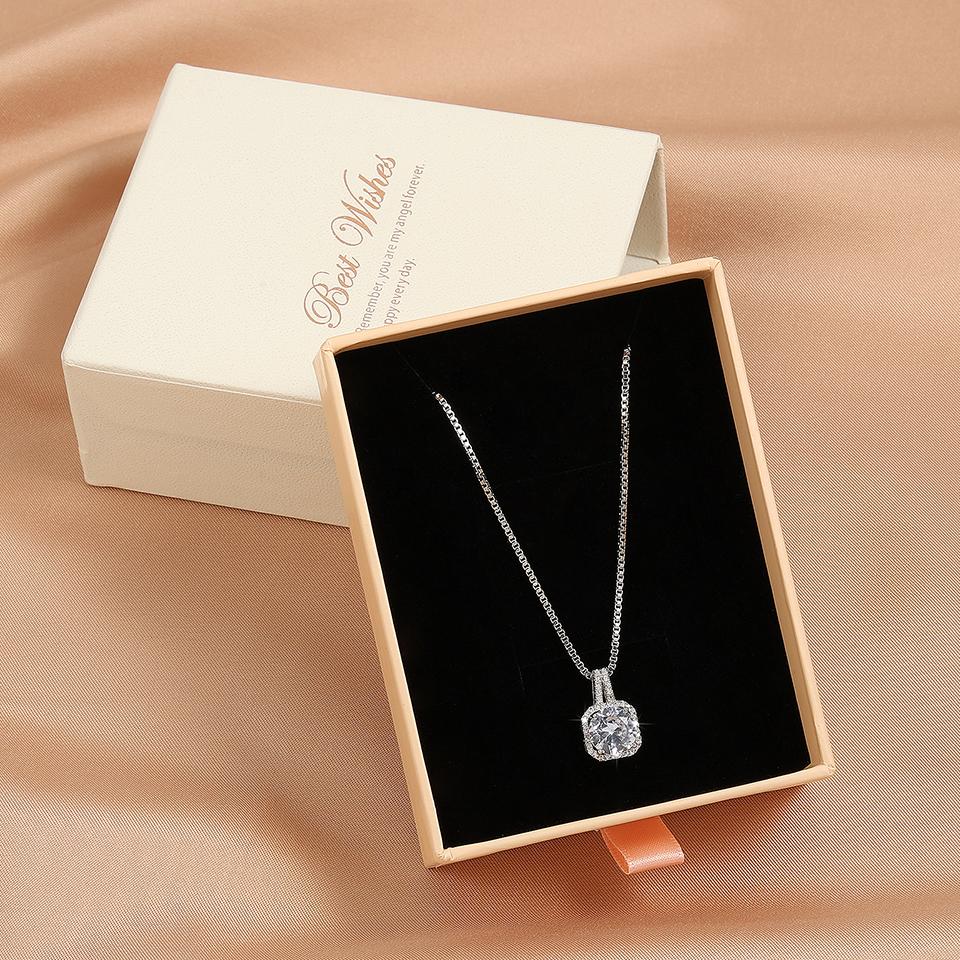 ZAKOL Simple Geometric Crystal White Zircon Pendant Necklace For Women copper-Color Wedding Party Zircon Gift With Box