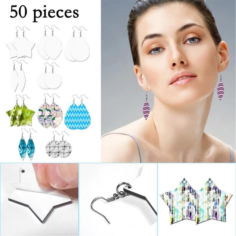 50PCS 5 Shape Sublimation Blanks Products Blanks for Women Girls DIY Christmas Jewelry Making Sublimation DIY Craft