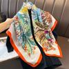 90×90Cm Women Retro Printed Simulated Silk Square Scarf Multifunctional Scarf Versatile Fashion Scarf
