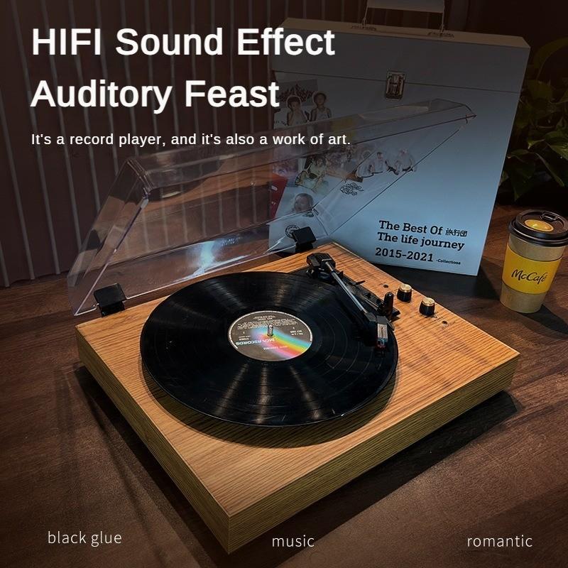 Wooden Vinyl Anti Slip Turntable Record Player Desktop Household Phonograph Bluetooth Built-in Horn Speaker New 420*320*105mm