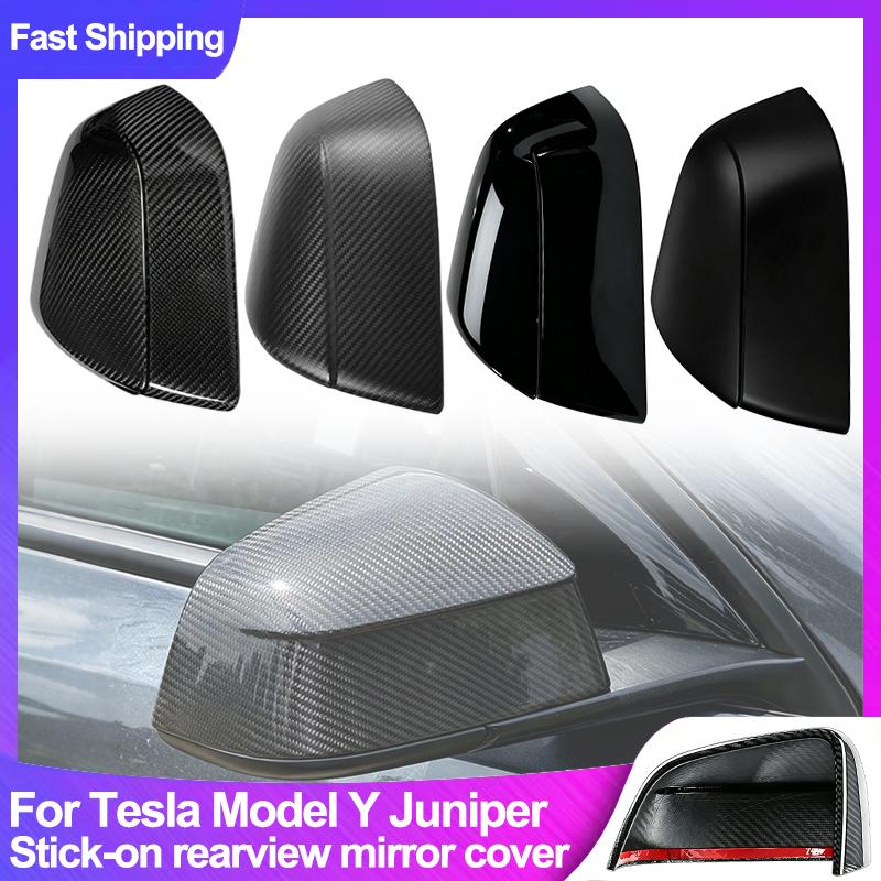 Paste Style Carbon Fiber Texture Rearview Mirror Caps For Tesla Model Y Juniper Side Mirror Housing Exterior Decor Protector