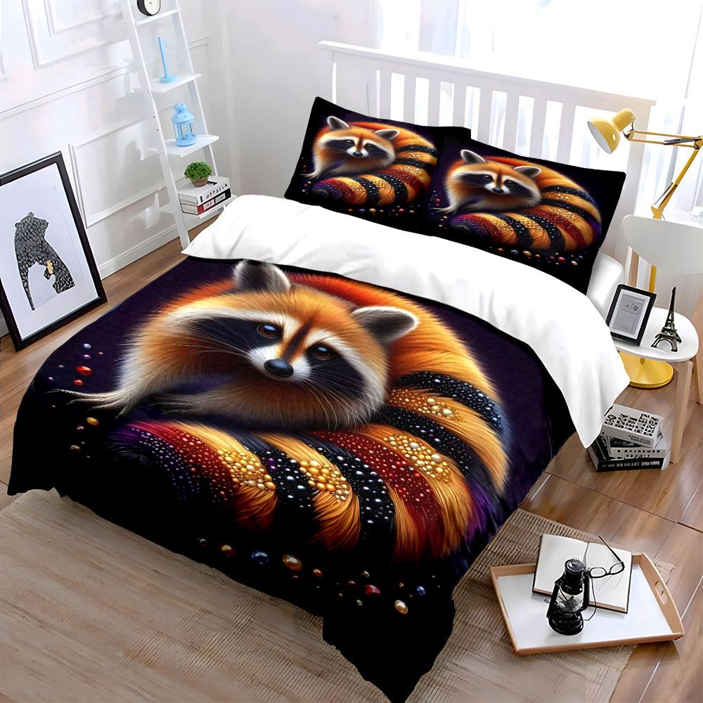 Raccoon Art Decor Set Soft Comfortable Duvet Cover Bedding Set Included 1*Duvet Cover & 2*Pillowcases, Gift