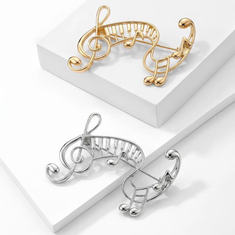 1Pcs Unisex 2-Color Elegant Music Lover Party Office Brooch Pin Metal Musical Note Brooches For Women Gifts