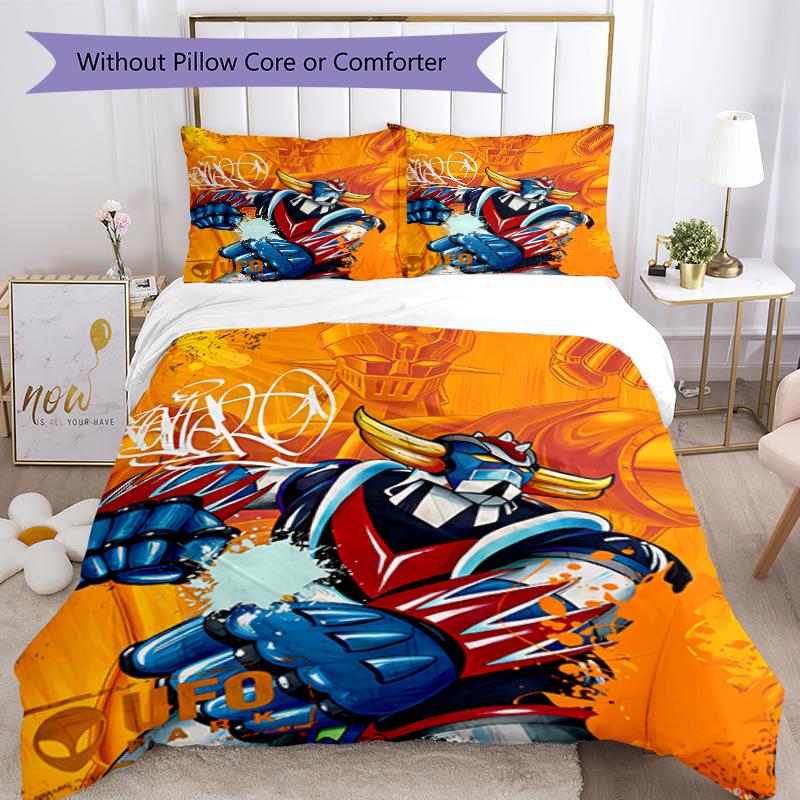 3pcs UFO Robo Grendizer2 pattern bedding set duvet cover set includes duvet cover &pillowcases, perfect all season bedroom decoration & gift