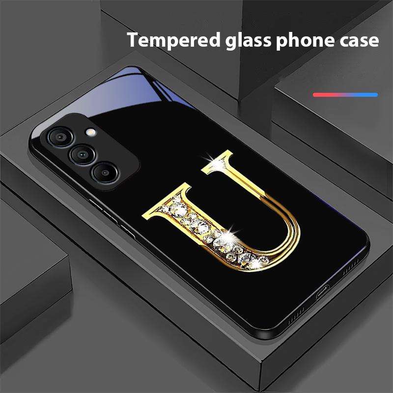 Diamant-Charaktere Für Samsung Galaxy A15 5G 54 4G 51 50 24 35 90 71 12 51 53 52S 80 22 34 Schwarze Hülle aus gehärtetem Glas