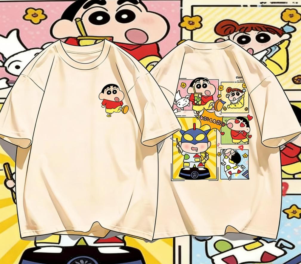 2026 Summer Comic Form Crayon Shinchan Image 100 Cotton Printed Oversize Casual Tshirt Adult Children Parentchild Top y2k