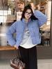 Blue plaid stand-up collar warm short down cotton-padded clothes for women, loose and thickened plaid cotton-padded jackets in winter