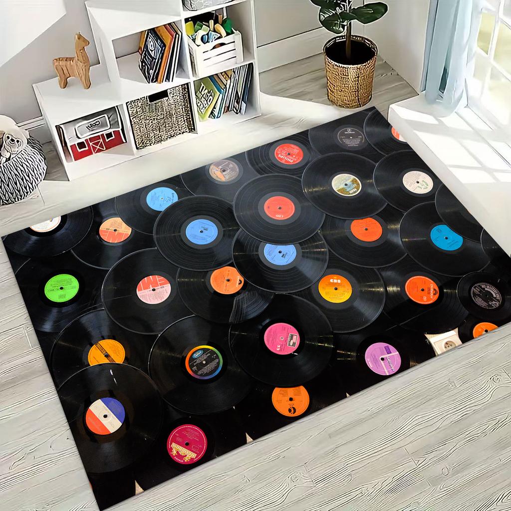 Schallplatte Musik DJ Bildschirm Band Teppich für Wohnzimmer Sofa Schlafzimmer Haus Fußmatte Dekor,Große Kinder Spiel Rutschfeste Bodenmatte