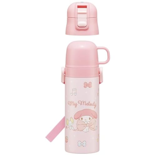 Skater Children's Water Bottle, 2-Way, 470ml (Direct Drinking) or 430ml (Cup Drinking), Sanrio My Melody Big Ribbon, Girls' Stainless Steel, Insulated