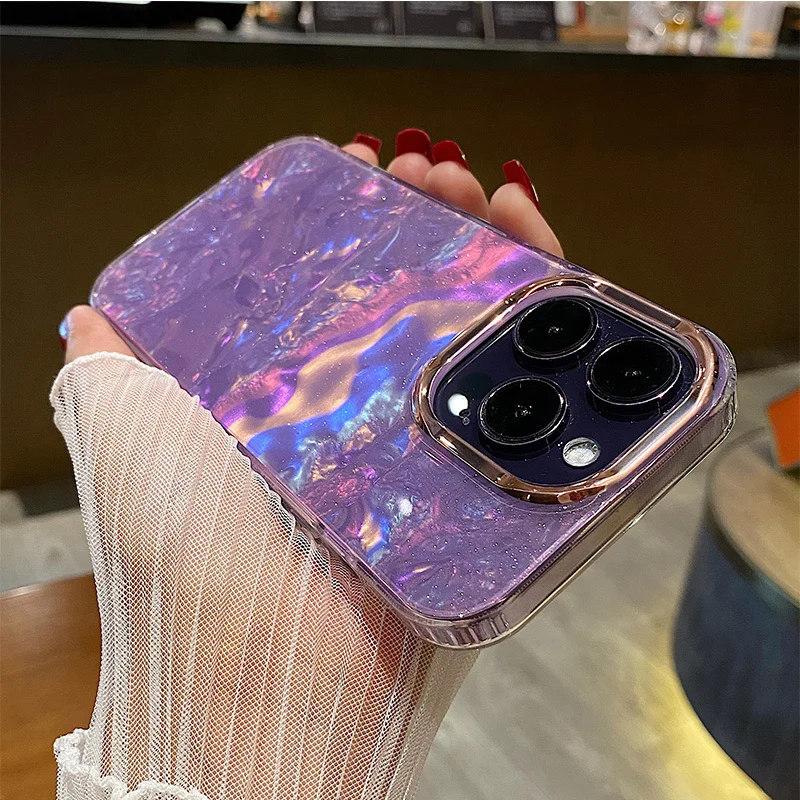 Fargerik fritillaria glitter gjennomsiktig støtsikker telefondeksel for iphone 11 13 15 Pro 16 14pro 12 Pro Max Beskyttelsesdeksel for kameralinse