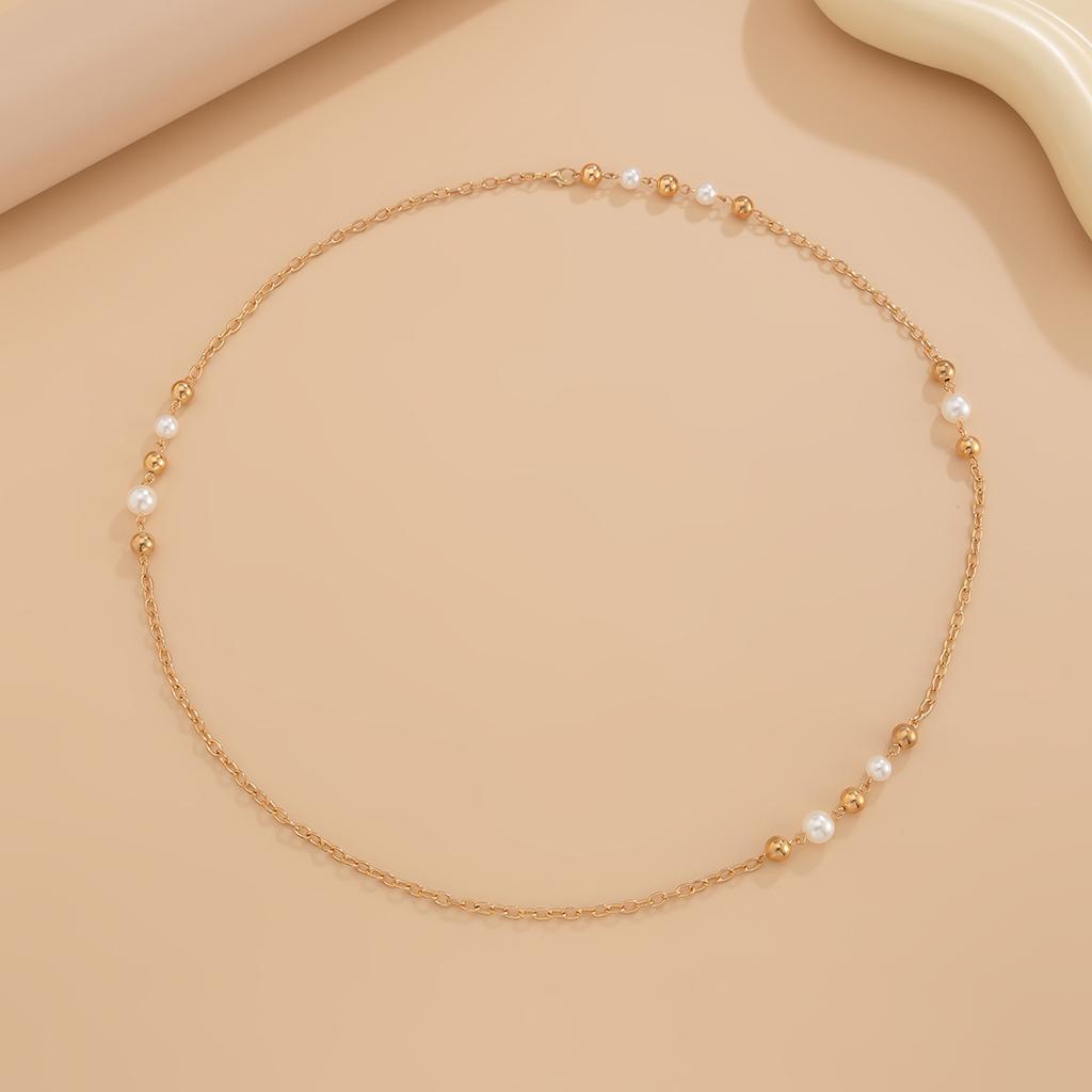 European and American jewelry, personalized pearl round beads long chain necklace Internet celebrity style CCB beaded collarbone chain women