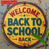 2d Flat 20*20cm Retro Style, Welcome Back To School, Wooden Logo Round, Rural Wooden Wall Decoration with Colorful Borders and Leaf Decorations