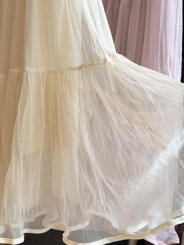 Elegant Pleated Mesh Patchwork A-Line Skirt - Women's Autumn Elastic Waist Midi