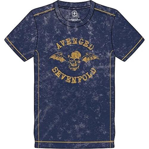 Avenged Sevenfold T Shirt Band Logo Official Mens Navy Blue Snow Wash S XL