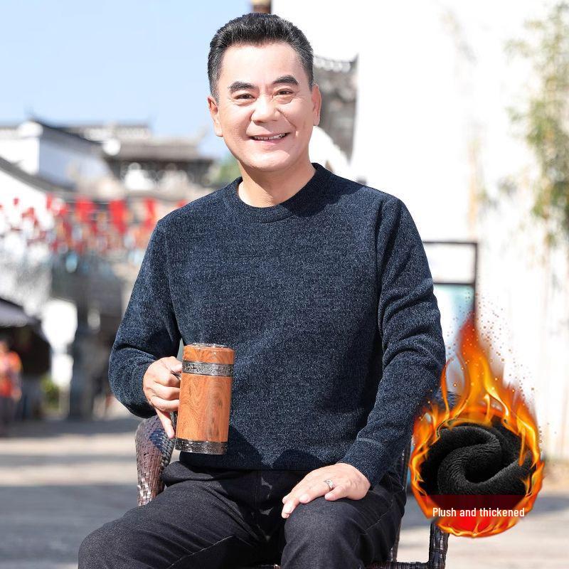 

Men’s Thickened Chenille and Fleece Sweater - Warm Winter Round Neck for Middle-Aged and Older Adults 185/3XL (175-195 jin)