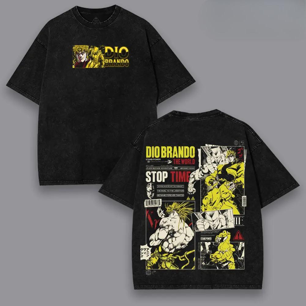 JoJo's Bizarre Adventure Anime T-shirt Vintage Washed Oversized Tshirt For Men Clothing Summer Short Sleeve Cotton Tees Tops