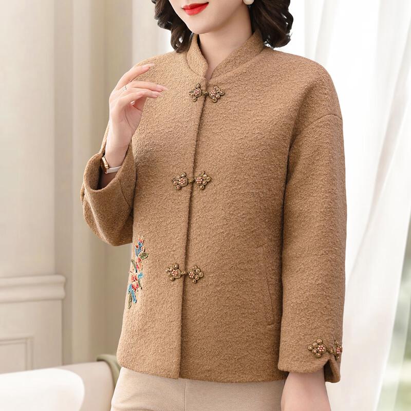 Paster 2025 Autumn/Winter Embroidered New Chinese Style Mother's Faux Wool Jacket
