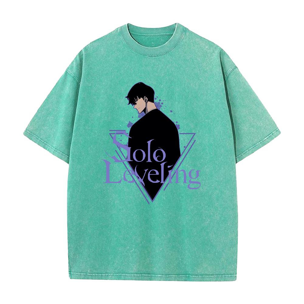 Anime Solo Leveling Sung JinWoo Grafické tričko Pánské Vintage Prané Trička Manga Bavlněné Tričko Harajuku Pánské Ležérní Tričko