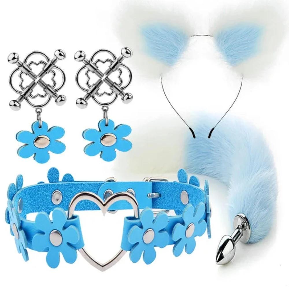 Cute Fox Tail Anal Plug Cat Ears Headbands Set Adult Toys For Women Butt Plug Tails
