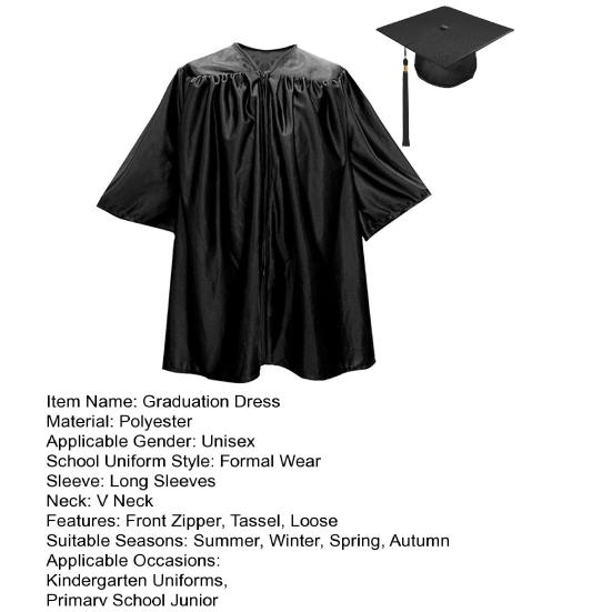 1 Set Unisex Kinder Abschlussrobe Hut Set Frontreißverschluss Lose Quaste Jahresschild Schüler Kindergarten Abschlusszeremonie Talar Kappe Quaste Set