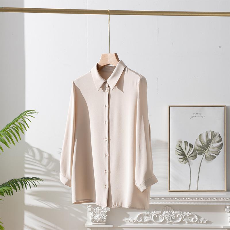 Women's Elegant Silk Commuting Shirt, Solid Color, Three-Quarter Sleeves, Mulberry Silk Top