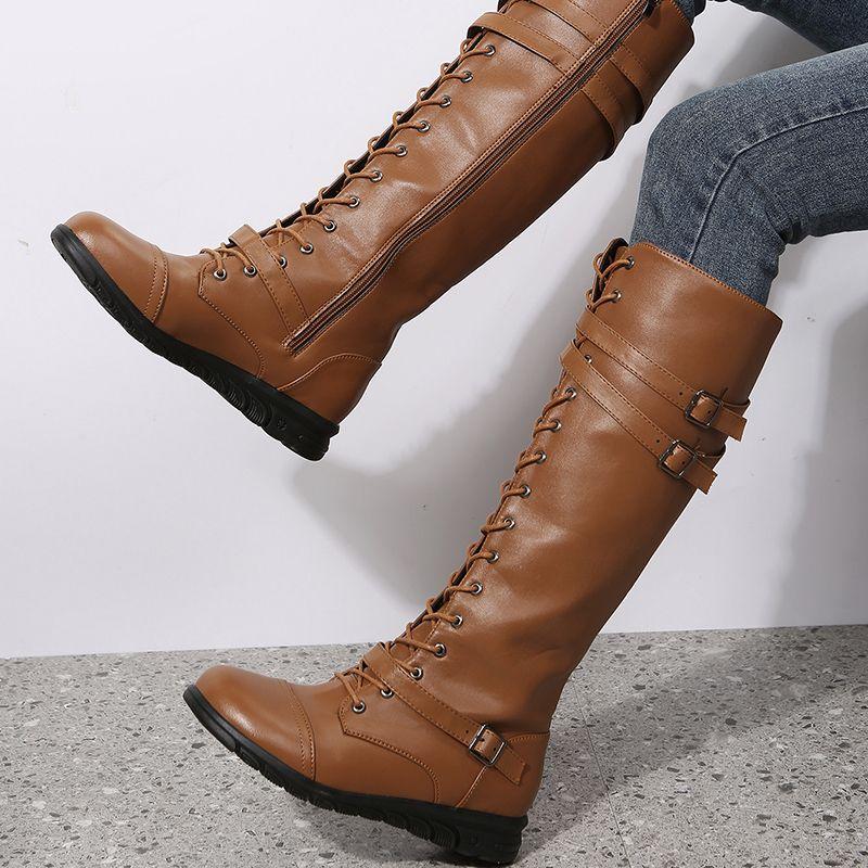 Winter Boots for Women Combat Cowboy Knee High Long Artificial Leather Platform Shoes Black Gothic Rock Punk Solid Women's Boots