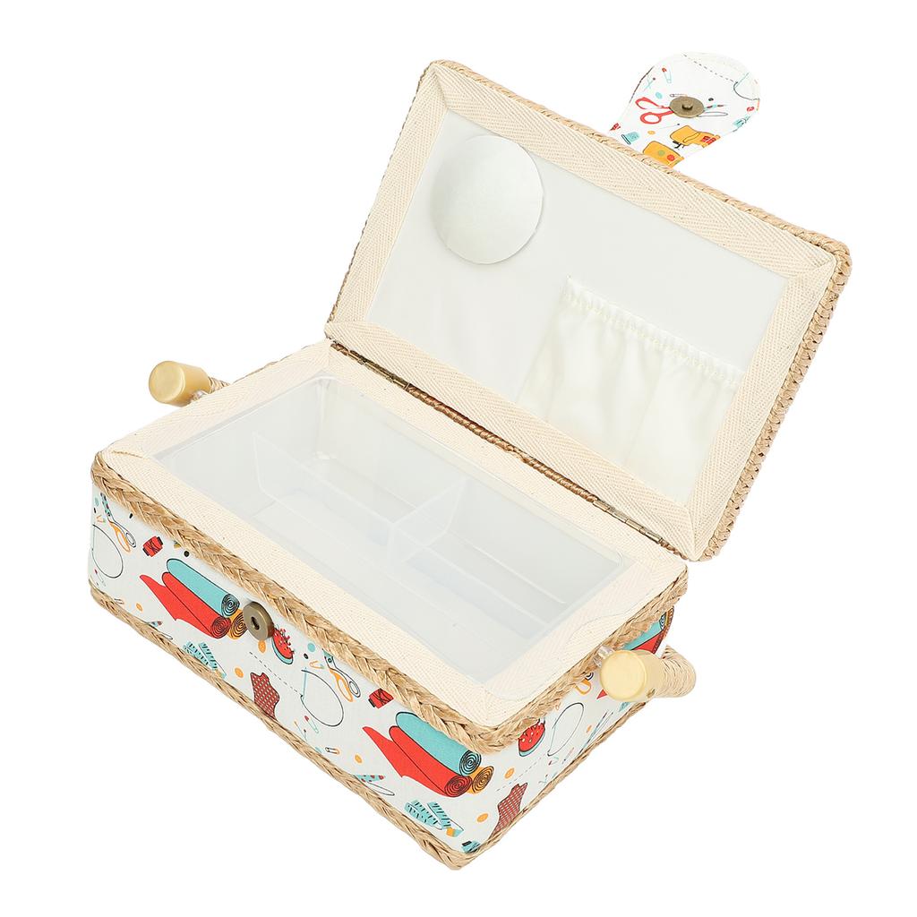 Sewing Basket Polyester Fabric Sewing Supplies Organizer with Removable Plastic Tray for Needle Thread Scissors