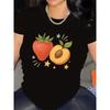 Cotton Short Sleeve T-Shirt with Strawberry and Peach Print, Lightweight and Durable, Perfect for Casual Wear At Home or Restaurant,