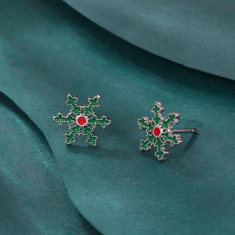 European & American Christmas-Themed Red Enamel Reindeer Santa Claus Stud Earrings for Women