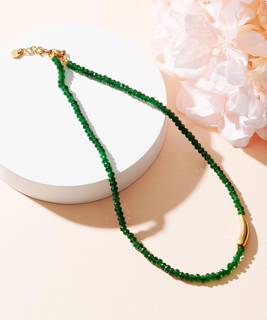 Polalita Green Bead Gold Point Necklace (Plt-Nl-015_Gn)