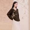 Sancai Amber Frost New Chinese Style Embroidered V-Neck Knit Sweater