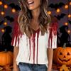 Women's V-Neck Short Sleeve Halloween Print Casual Top