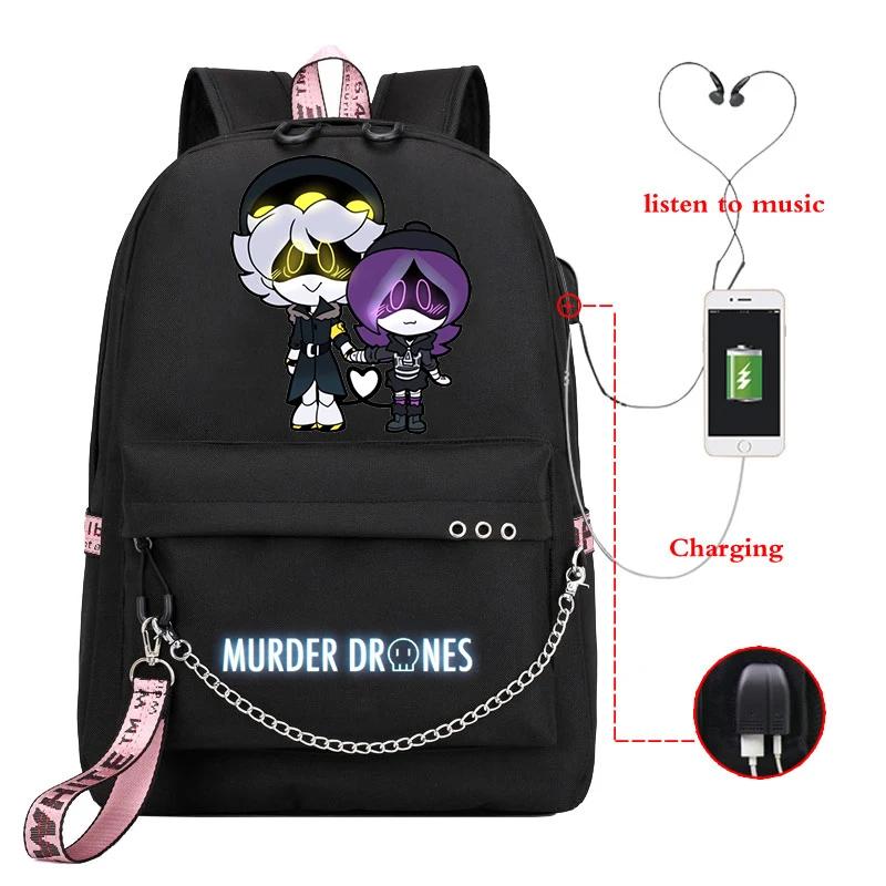 High Quality Murder Drones Fashion Backpacks Students Anime Back Pack USB Charging Outdoor Backpack Boys Girls Book Bags Mochila