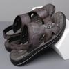 Men Black Leather Sandals Simple Flats Summer Brown Outdoor Hiking Sandals Outdoor Wide Beach Shoes for Father Over Sized