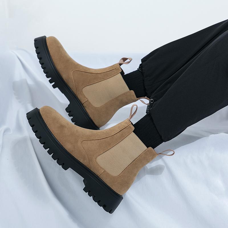Fashion Quality Rubber Thick Sole Cushioned Comfortable Chelsea Boots Slip-on Men's Business Boots Autumn Winter Outdoor Non Slip Boots