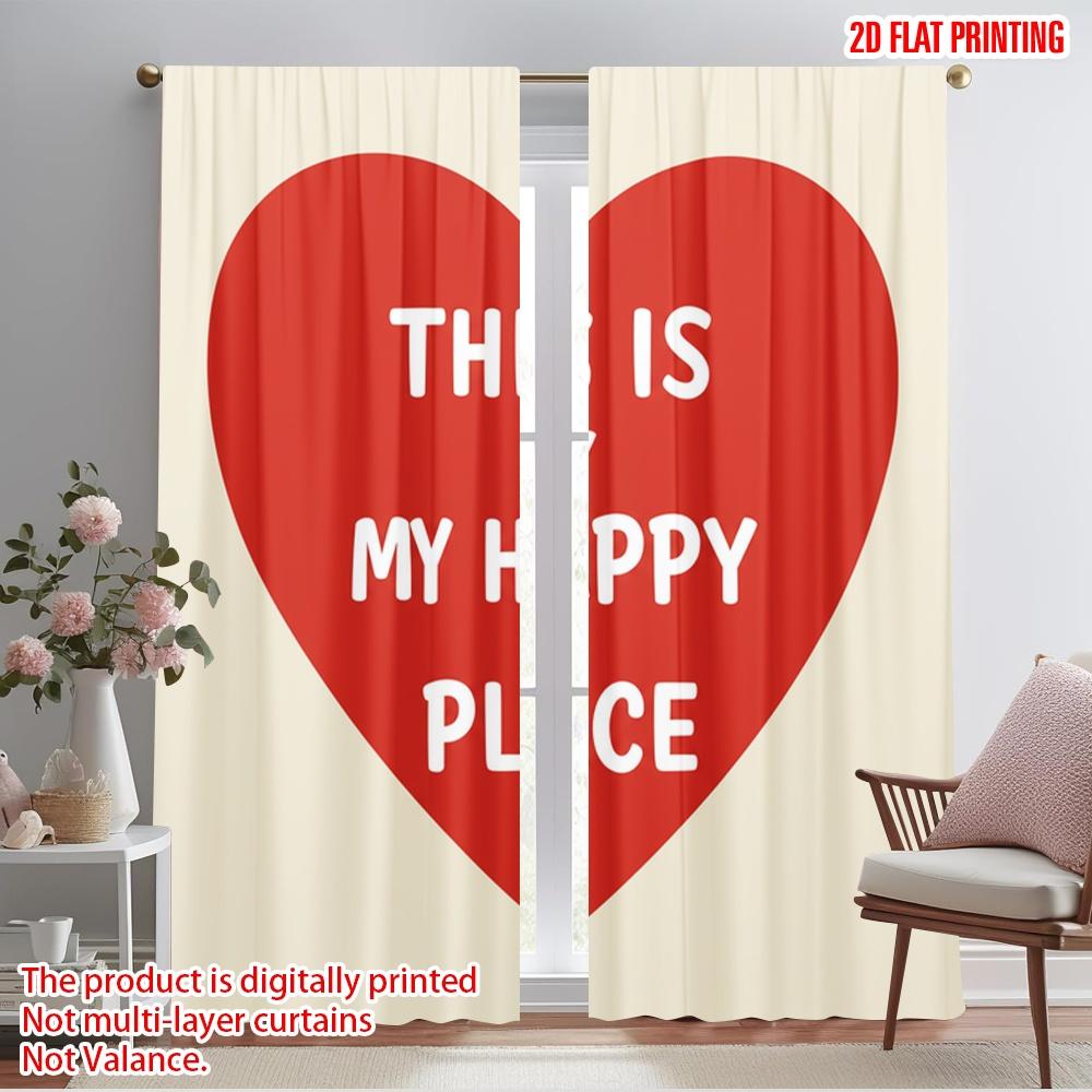 

2pcs 2D flat printing Curtains Red Heart Happy Place Fabric Without Electricity Seasonal Party & Holiday Decor Perfect for 52.50×116.00 CM 2pcs