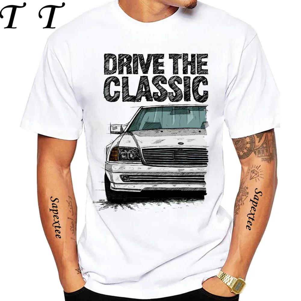 New Men Short Sleeve Drive The Classic Germany Old W123 W124 R129 T-Shirt Hip Hop Boy Casual White Tops 70's Vintage Car Tees