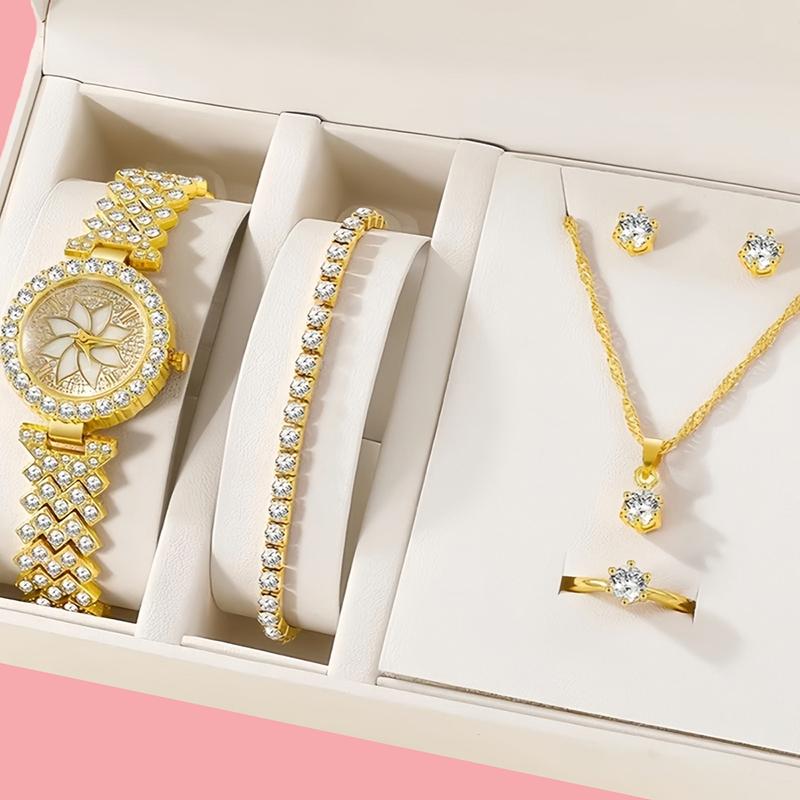 Set Lanț Auriu Roz 5/6 Piese Accesorii la Modă Exquisite Temperament Brățări Coliere Inele Cercei Potrivit Petrecerilor