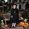 Halloween Witch Costume Girls Dark Gothic Dress With Cape Belt Hat Socks Broom Kids Cosplay Outfit