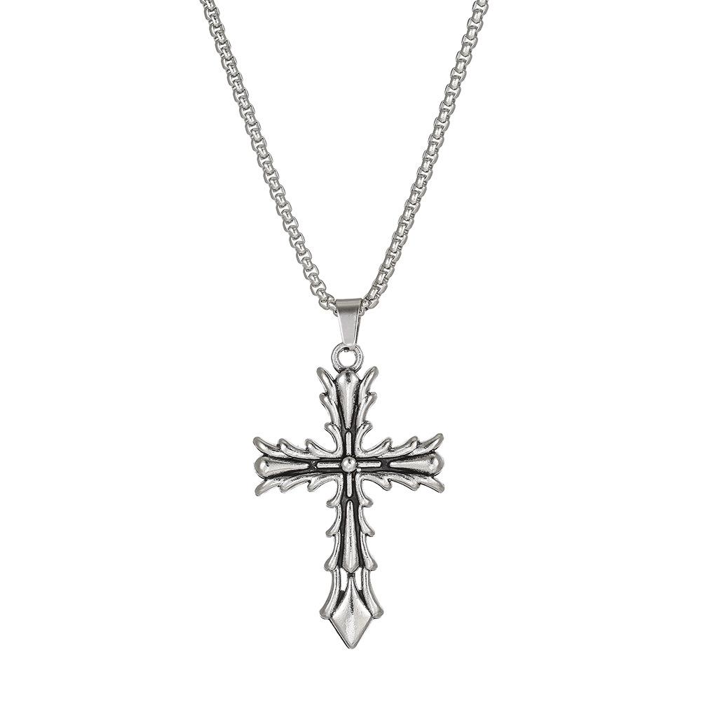 Popular new cross pendant necklace high quality fashion retro hip hop necklace long sweater chain