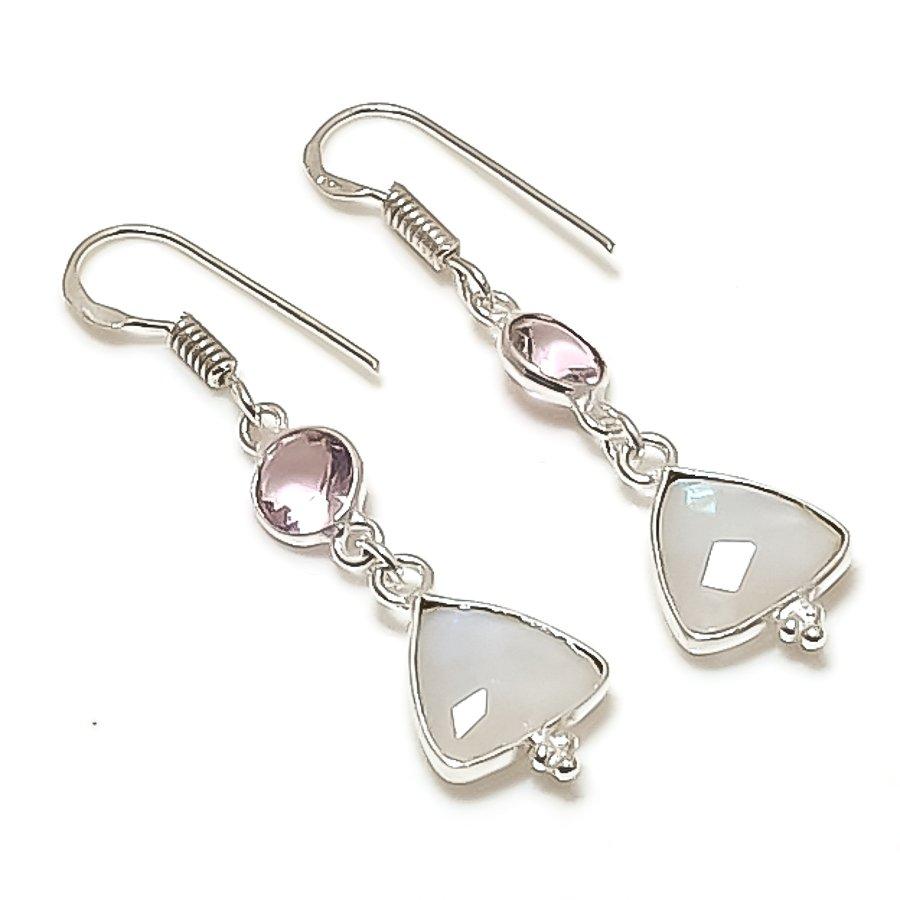 Серьга из стерлингового серебра 925 пробы с натуральным лунным камнем и морганитом 1,77 AE-11716