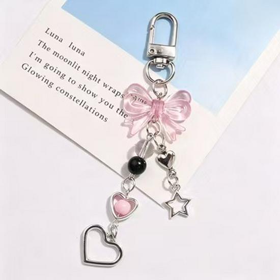 Korean Japanese Style Pink Sweet Girly Phone Strap with Star, Butterfly, and Heart Charms - Simple Versatile Keychain Accessory