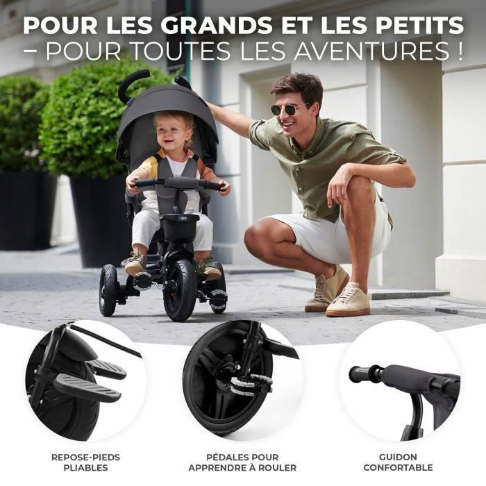 Tricycle Évolutif Kinderkraft AVEO, De 9 Mois à 5 Ans, Selle Pivotante, Ceinture 3 Points, Pliable, Modulaire, Roues Robustes, Rose