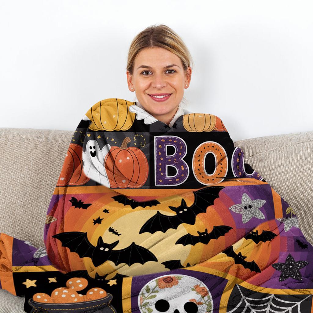 Halloween Print Pumpkin Castle Blanket Flannel Blanket Throw Blanket