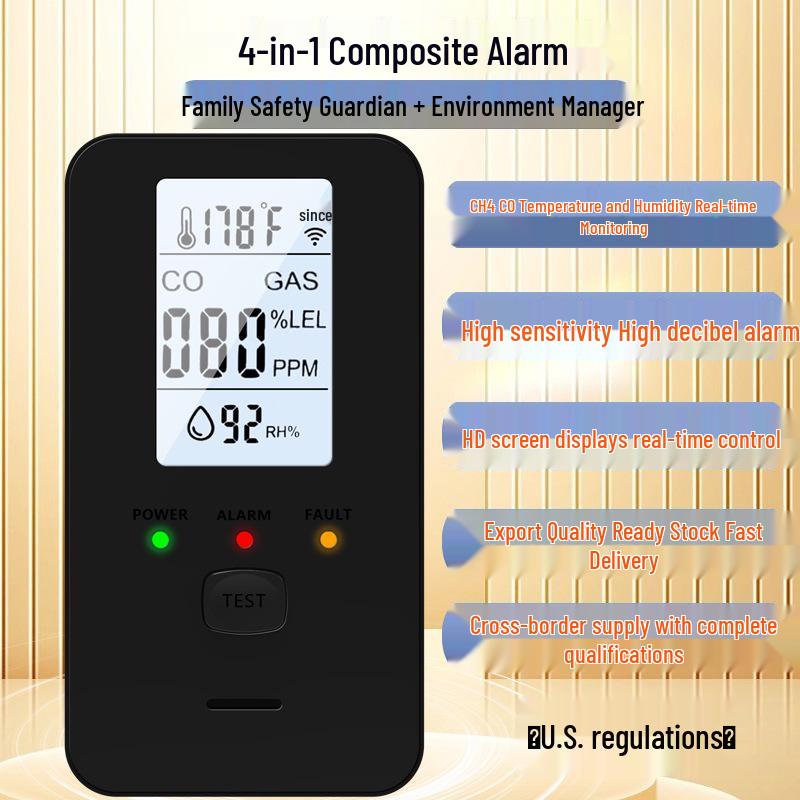 Huardun 4-in-1 Methane, Carbon Monoxide, Temperature & Humidity Alarm Detector