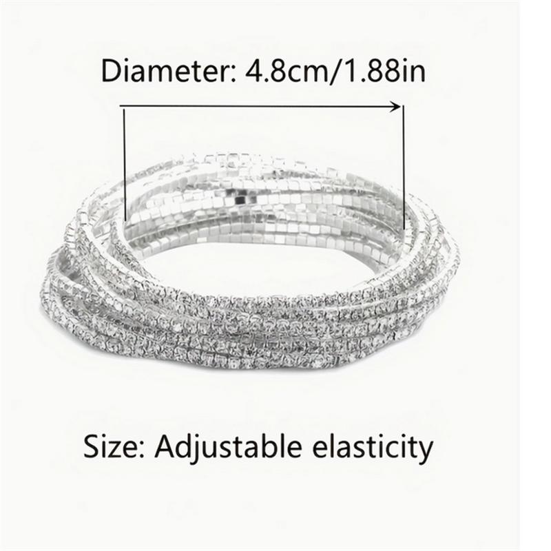 Charm 12pcs Set for Valentine's Day Gift with Perfect Iron Material Parties Versatile Elastic Bangle Elegant Simple Style Rhinestone Tennis Bracelets