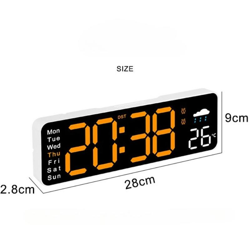 

Digital wall clock large screen remote control LED alarm clock with date week temperature humidity automatic daylight saving time countdown function