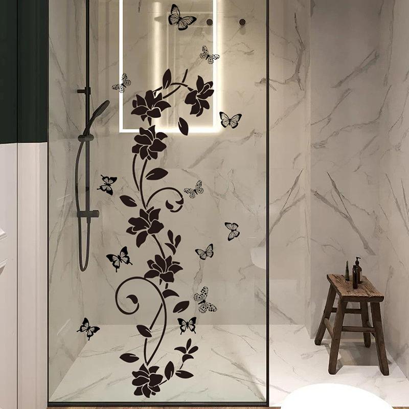 Black Floral Iris Vine Mirror Glass Sticker Home Bathroom Decoration Self-Adhesive Wall Sticker